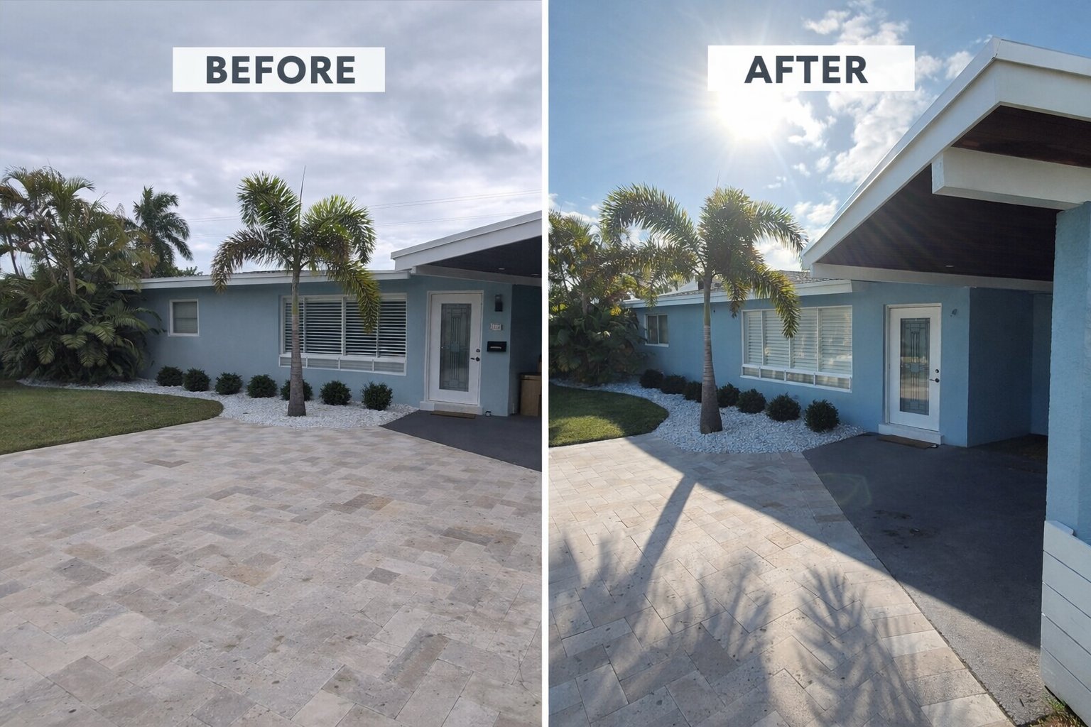 Before and after exterior painting — South Florida home by Paid to Paint