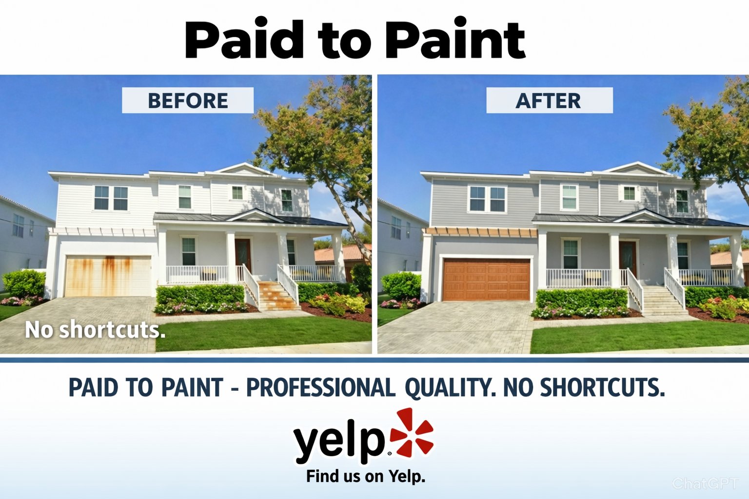 Before and after exterior house painting — two-story South Florida home by Paid to Paint